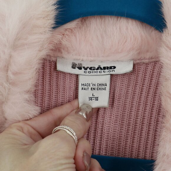 Nygard Collection Rabbit Fur Suede Sweater Jacket Womens L Bubblegum Pink Winter - Picture 2 of 15